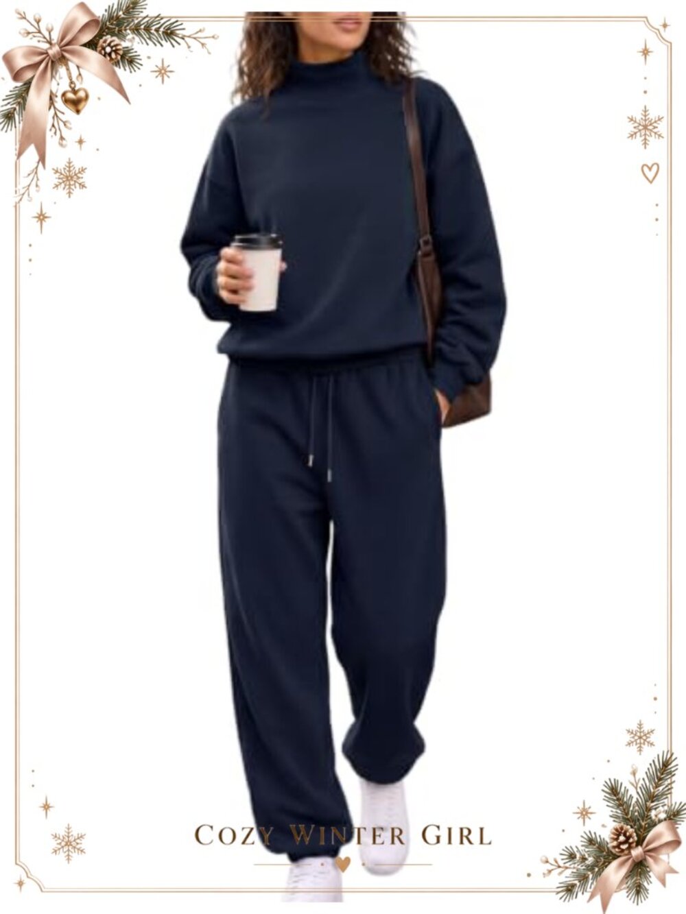 Mock Neck Sweatshirt and Jogger Pants Set Fleece 2 Piece Outfit